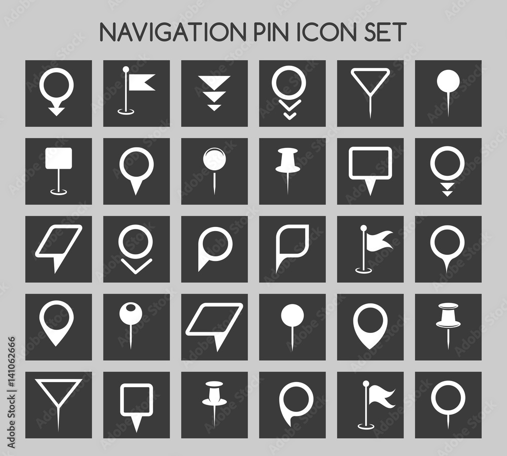 Poster navigation pin icons. map location marker and web pointer simple vector elements
