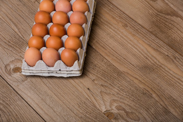 Close up view of a eggs on a wooden background