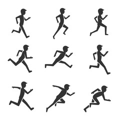 Fototapeta na wymiar Black man running figure isolated on white background. Man motion and activity vector pictograms