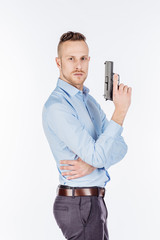 Fototapeta premium man with pistol. dangerous and criminal concept