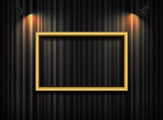 gold frame with spotlight on curtain background vector
