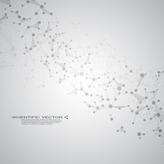 Molecule DNA and neurons vector. Molecular structure. Connected lines with dots. Genetic chemical compounds. Chemistry, medicine, science, technology concept. Geometric abstract background.