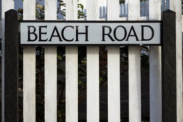Beach Road sign, oviously by a beach