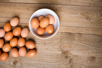 Close up view of a eggs on a wooden background
