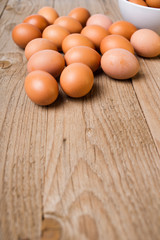 Close up view of a eggs on a wooden background