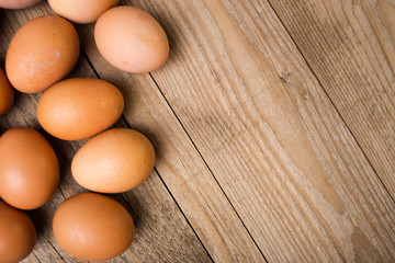 Close up view of a eggs on a wooden background
