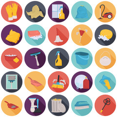 Set of cleaning color flat icons for web and mobile design