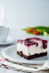 Delicious and sweet cheesecake with cherry jelly