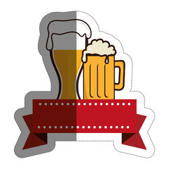 emblem with beer jar icon over white background. colorful design. vector illustration