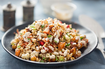 Cauliflower, quinoa & harissa spiced chickpeas with feta and mint dressing 