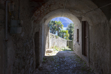 Obraz premium villages and lake lago maggiore