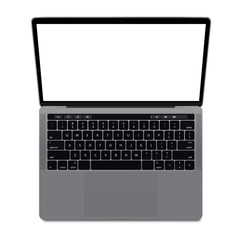 Modern silver laptop in top view, isolated on white background