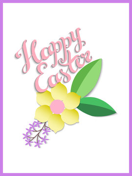 Happy Easter hand lettering. Colorful vector illustration. Greeting card, poster or banner.