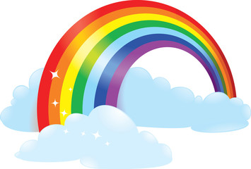 Rainbow. Clouds and rainbow icon in flat style isolated on white background. Weather symbol.