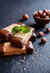 Hazelnut shortbread sticks dipped in chocolate