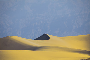Fototapeta na wymiar Golden sand dunes at Mesquite Flats in Death Valley, California