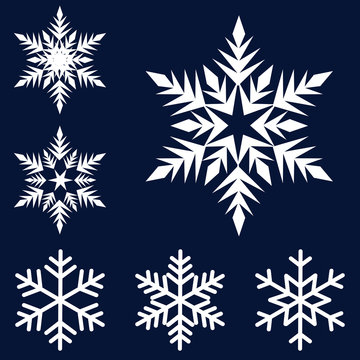 six white snowflakes set on a dark blue background icon winter crystal snow vector