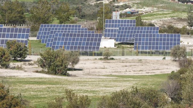 Solar farm panels green energy concept
