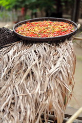 Wicker tray-drying food-Akha hill tribe. Nam Ha-Luang Namtha province-Laos. 3438