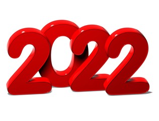 3D Red New Year 2022 on white background