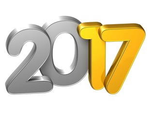 3D Gold Number New Year 2017 on white background