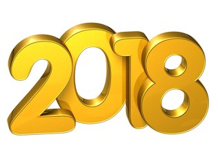 3D Gold Number New Year 2018 on white background