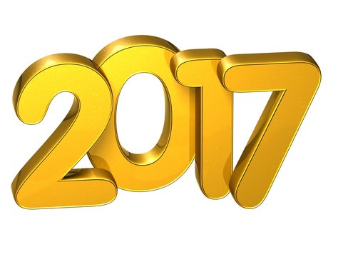 3D Gold Number New Year 2017 on white background