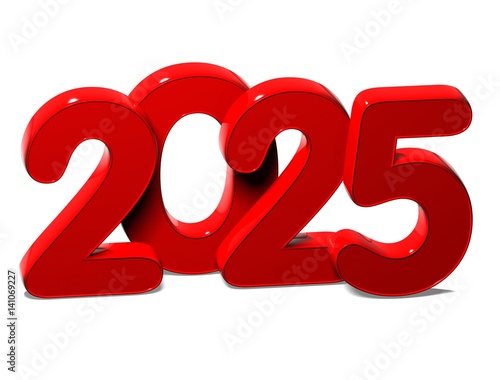 "3D Red New Year 2025 on white background" Stock photo and royalty-free