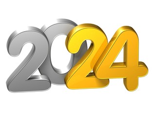 3D Gold Number New Year 2024 on white background