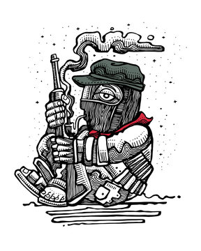 Illustration of a mexican zapatist soldier with rifle