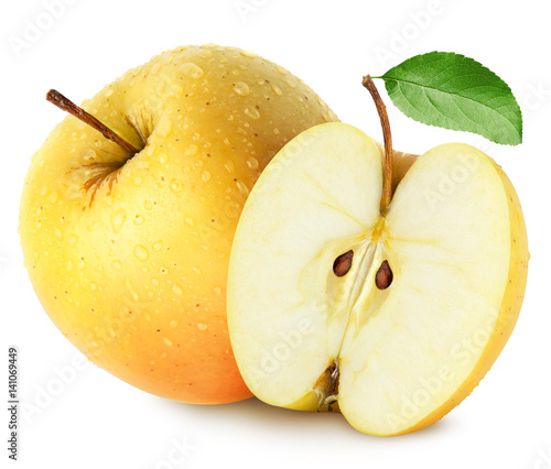 Isolated Wet Apples Whole Yellow Golden Apple Fruit With Half Isolated On White With Clipping Path 1 Wall Mural Artemkutsenko Isolated Wet Apples Whole Yellow Golden Apple Fruit With Half Isolated On White With Clipping Path 1 Wall Mural Artemkutsenko