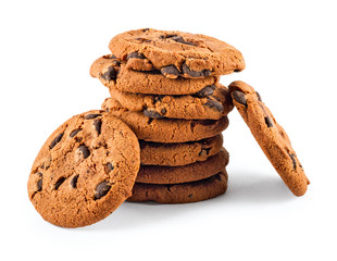 stack of сhocolate chip cookies isolated on white background