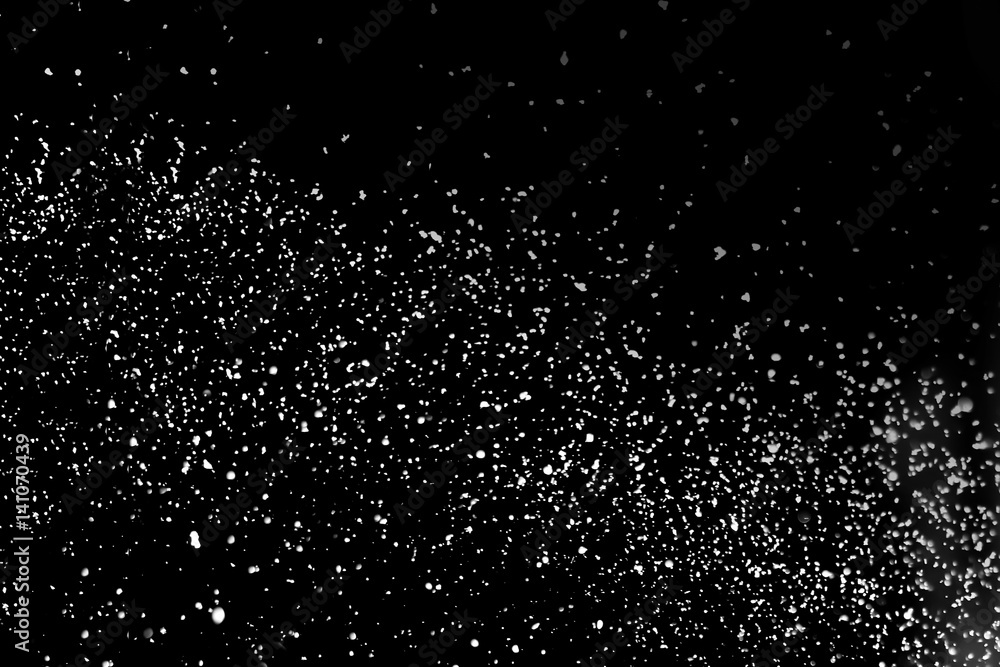 Poster falling realistic snow isolated on black background - design element