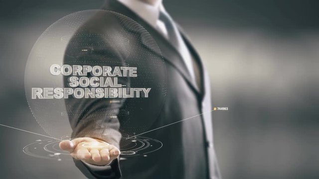 Corporate Social Responsibility Businessman Holding in Hand New technologies