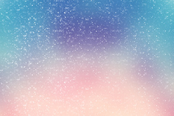 Abstract round silver bokeh or glitter lights on blue and red background. Circles defocused particles and rays