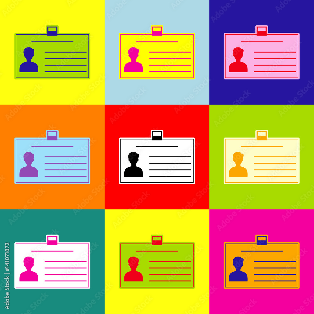 Poster identification card sign. vector. pop-art style colorful icons set with 3 colors.
