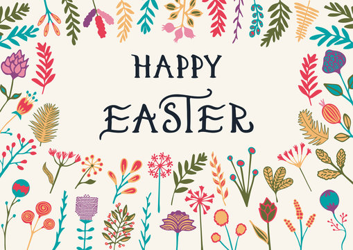 Happy Easter greeting card with hand drawn lettering
