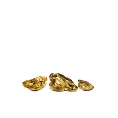 Three golden nugget closeup isolated on white