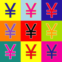 Obraz premium Yen sign. Vector. Pop-art style colorful icons set with 3 colors.