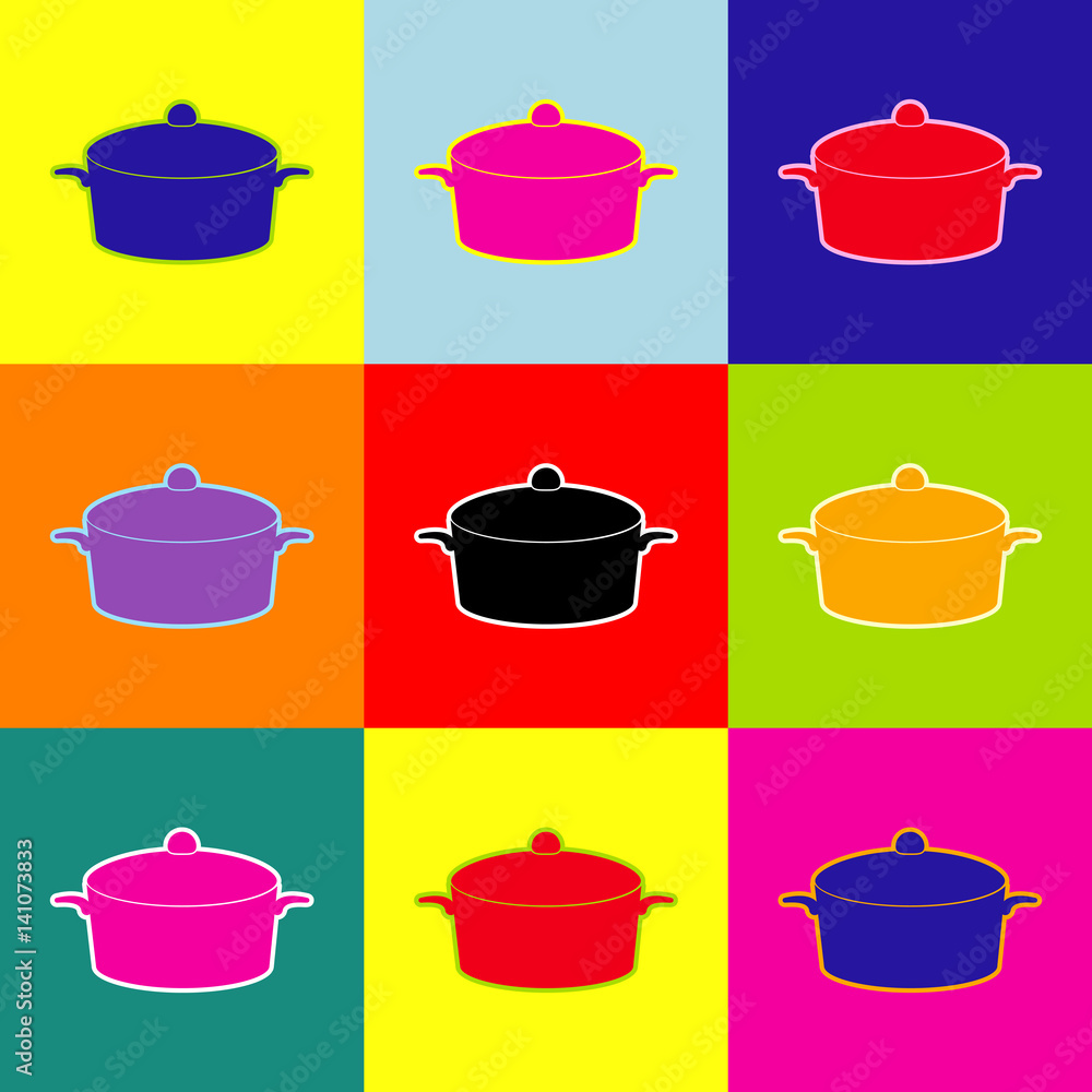 Poster pan sign. vector. pop-art style colorful icons set with 3 colors.