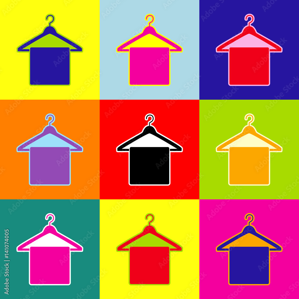 Poster towel on hanger sign. vector. pop-art style colorful icons set with 3 colors.