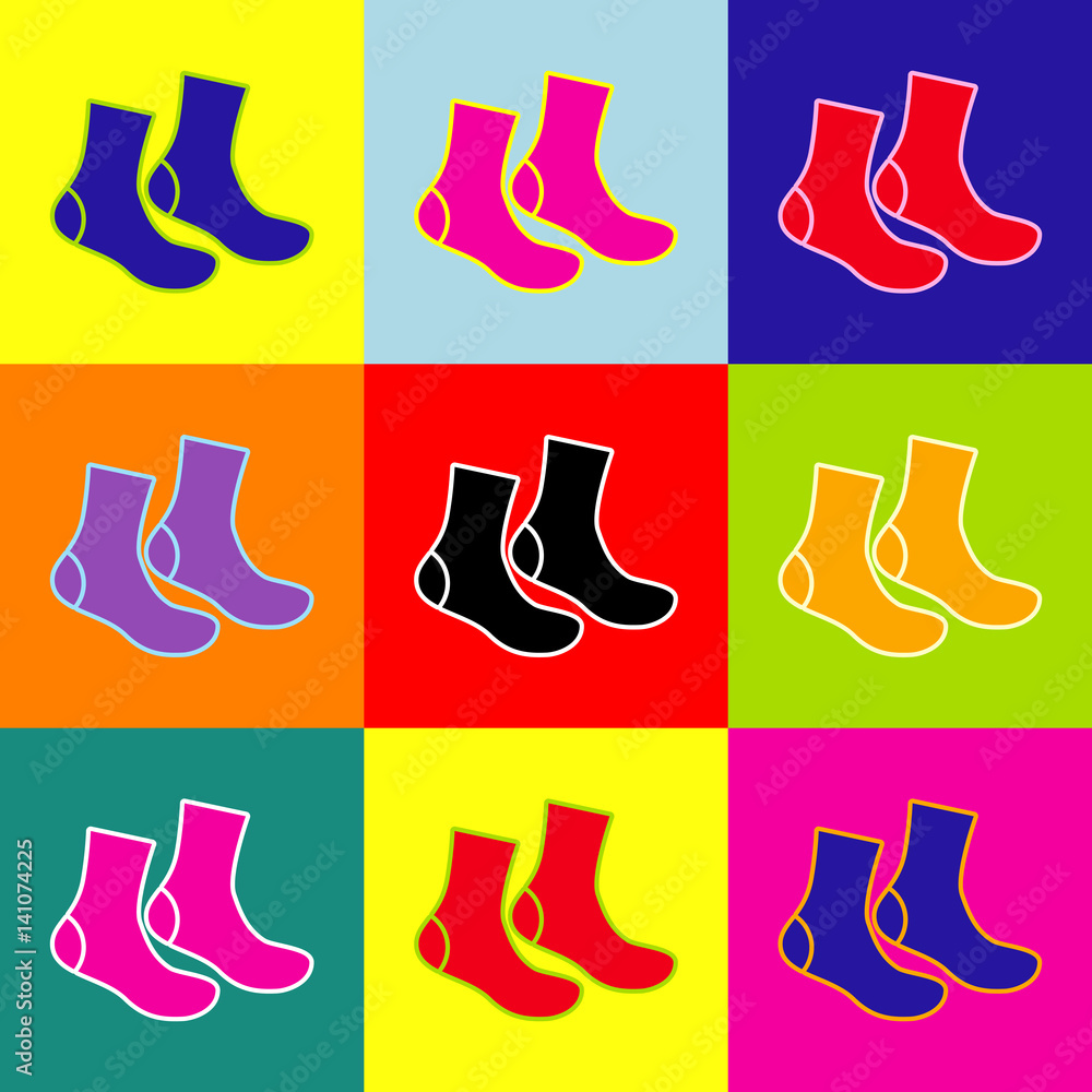 Poster socks sign. vector. pop-art style colorful icons set with 3 colors.