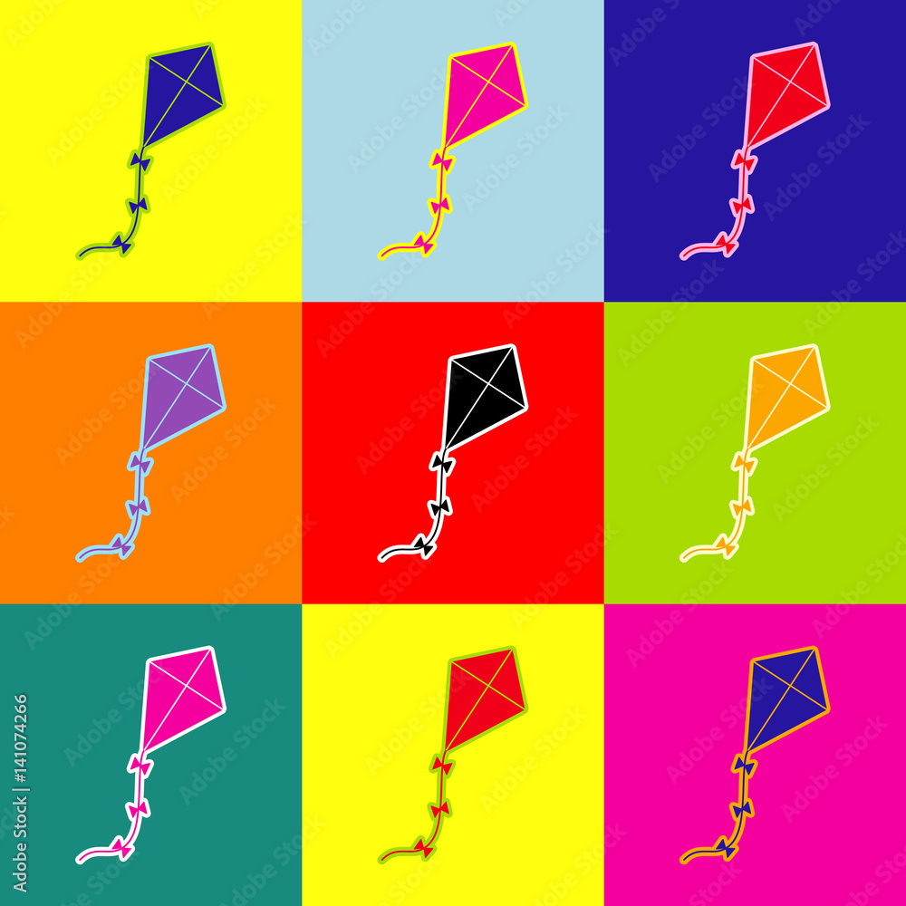 Poster kite sign. vector. pop-art style colorful icons set with 3 colors.
