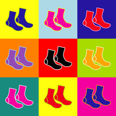 Socks sign. Vector. Pop-art style colorful icons set with 3 colors.