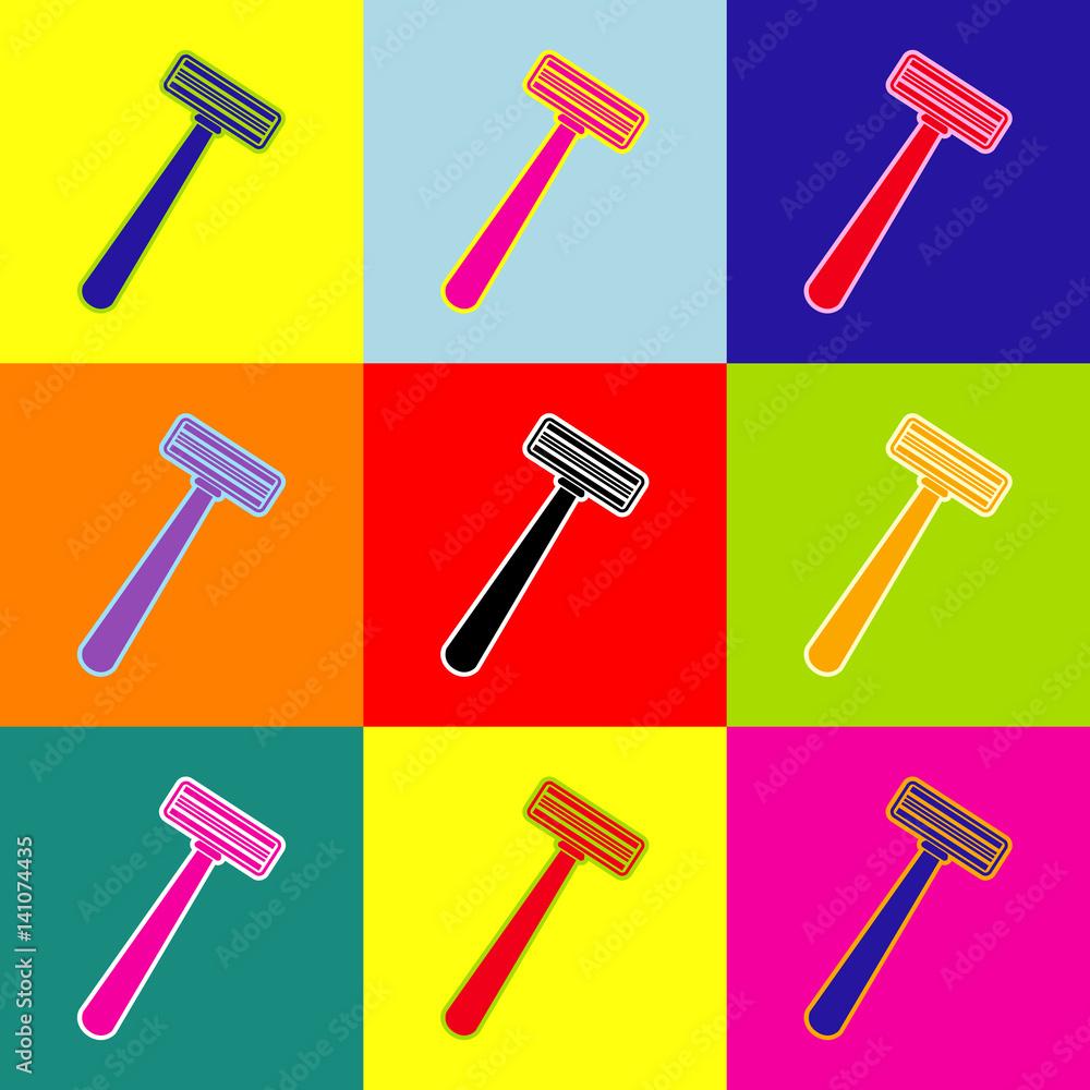Poster safety razor sign. vector. pop-art style colorful icons set with 3 colors.