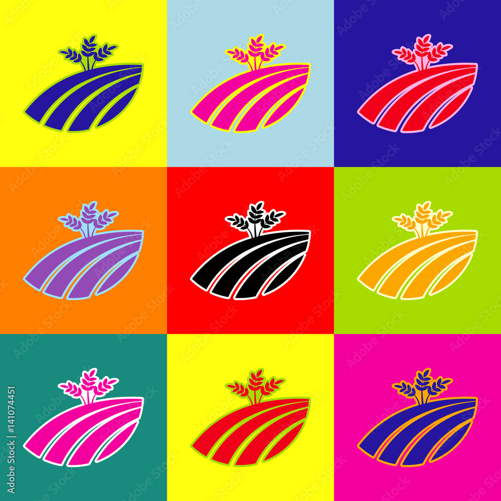 Poster wheat field sign. vector. pop-art style colorful icons set with 3 colors.