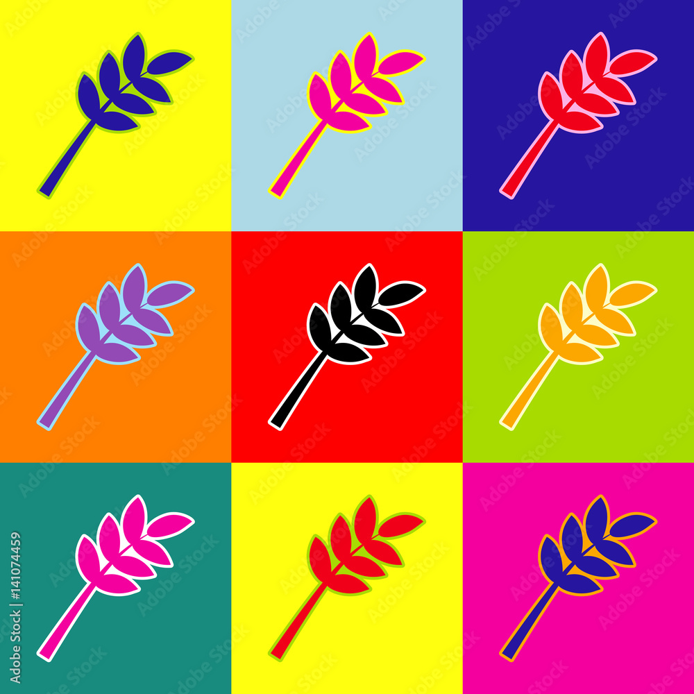 Poster tree branch sign. vector. pop-art style colorful icons set with 3 colors.