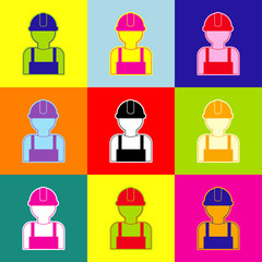 Worker sign. Vector. Pop-art style colorful icons set with 3 colors.