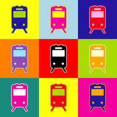 Train sign. Vector. Pop-art style colorful icons set with 3 colors.