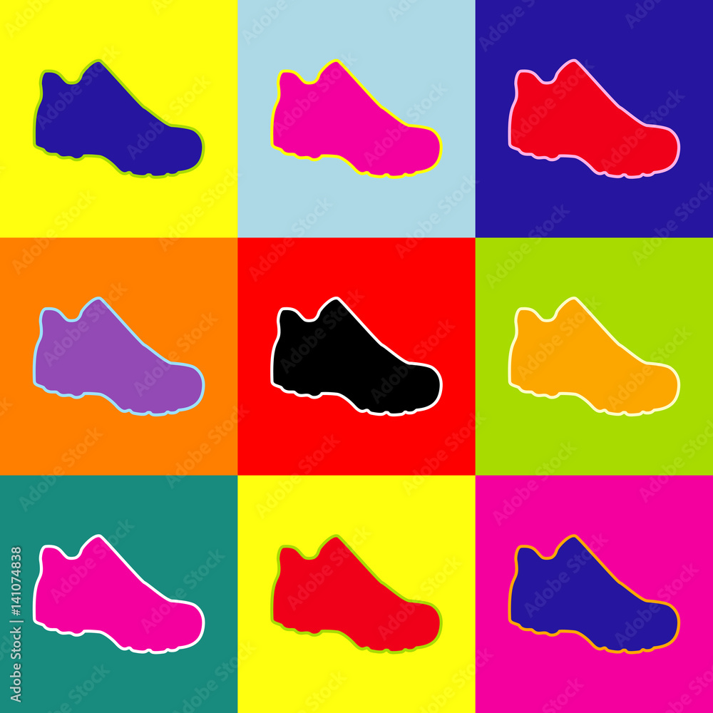 Poster boot sign. vector. pop-art style colorful icons set with 3 colors.
